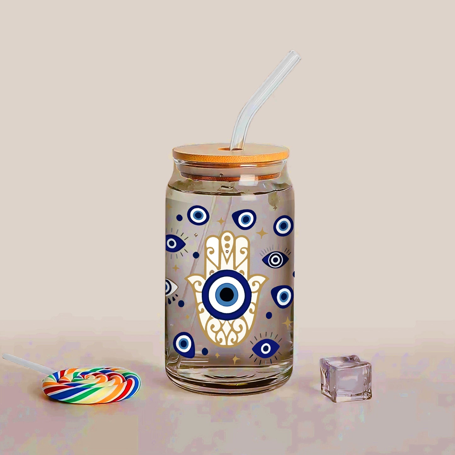 Blue Eye Printed 16oz Glass Can