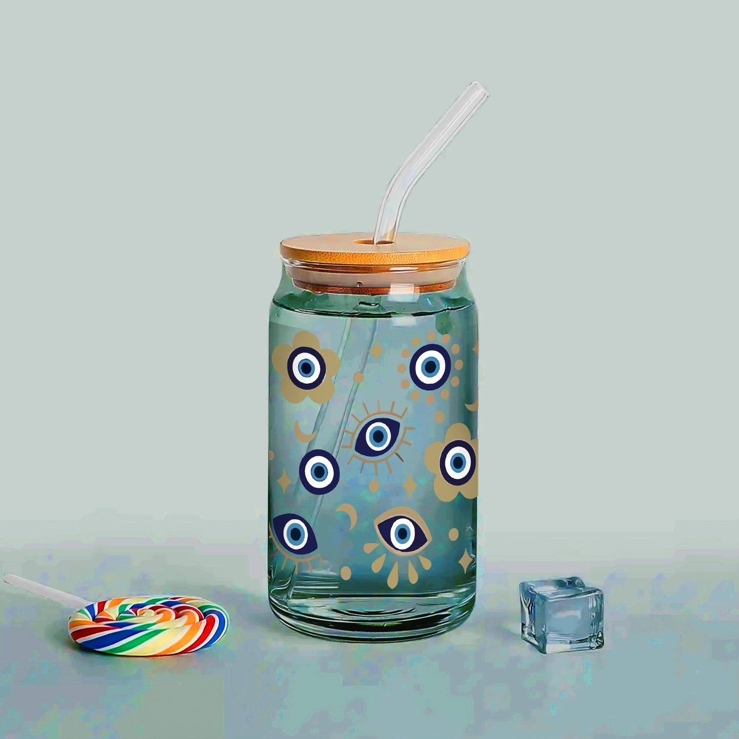Blue Eye Printed 16oz Glass Can