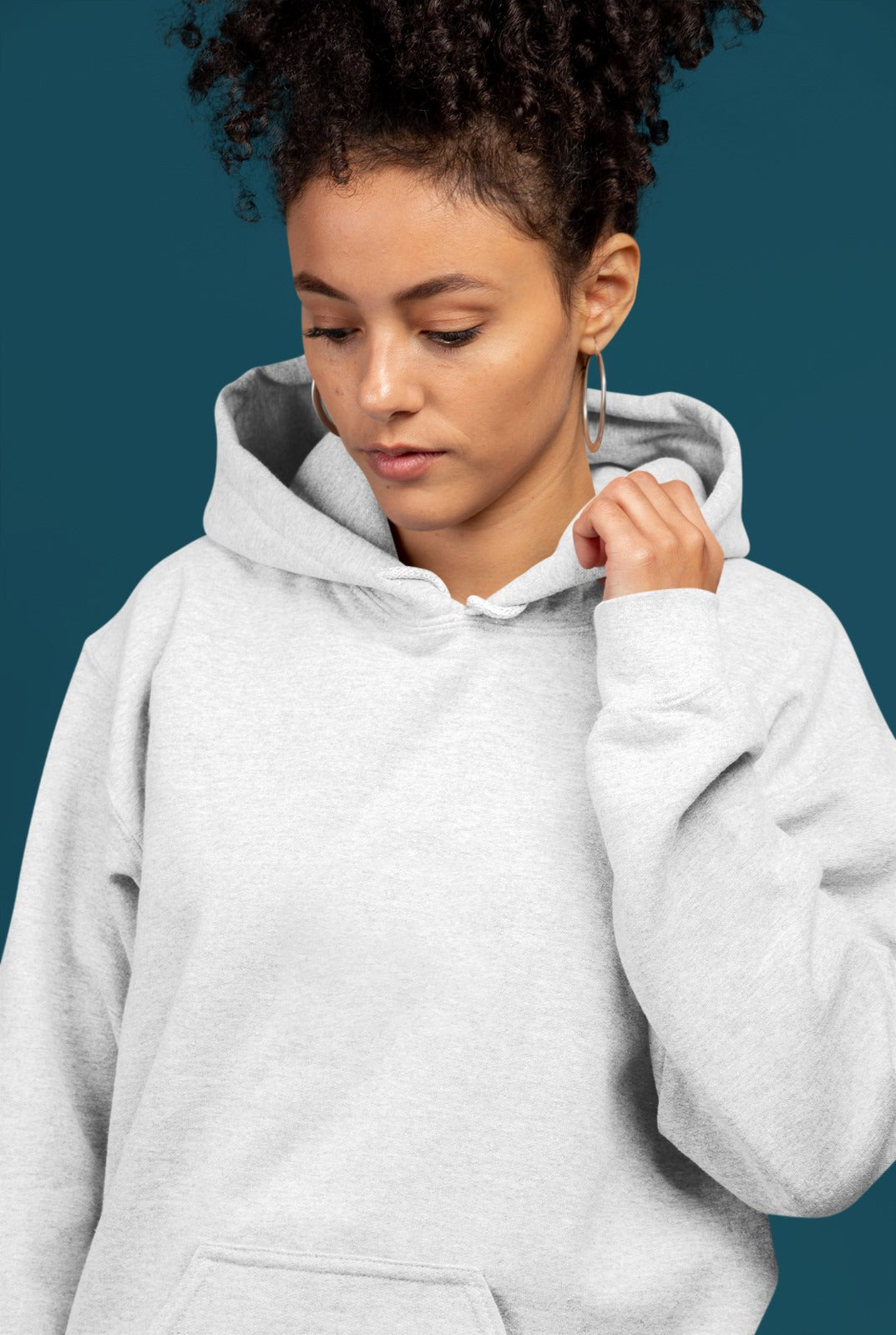 A white mid-weight hoodie perfect for daily wear, tailored for women.