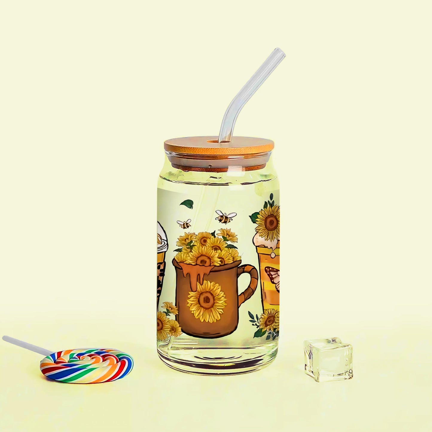 Floral Mug Printed 16oz Glass Can