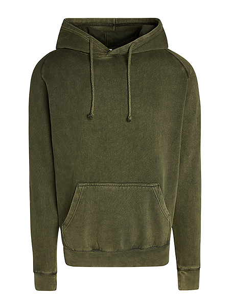 A vintage olive hoodie with a weathered and vintage appearance, perfect for a throwback style.