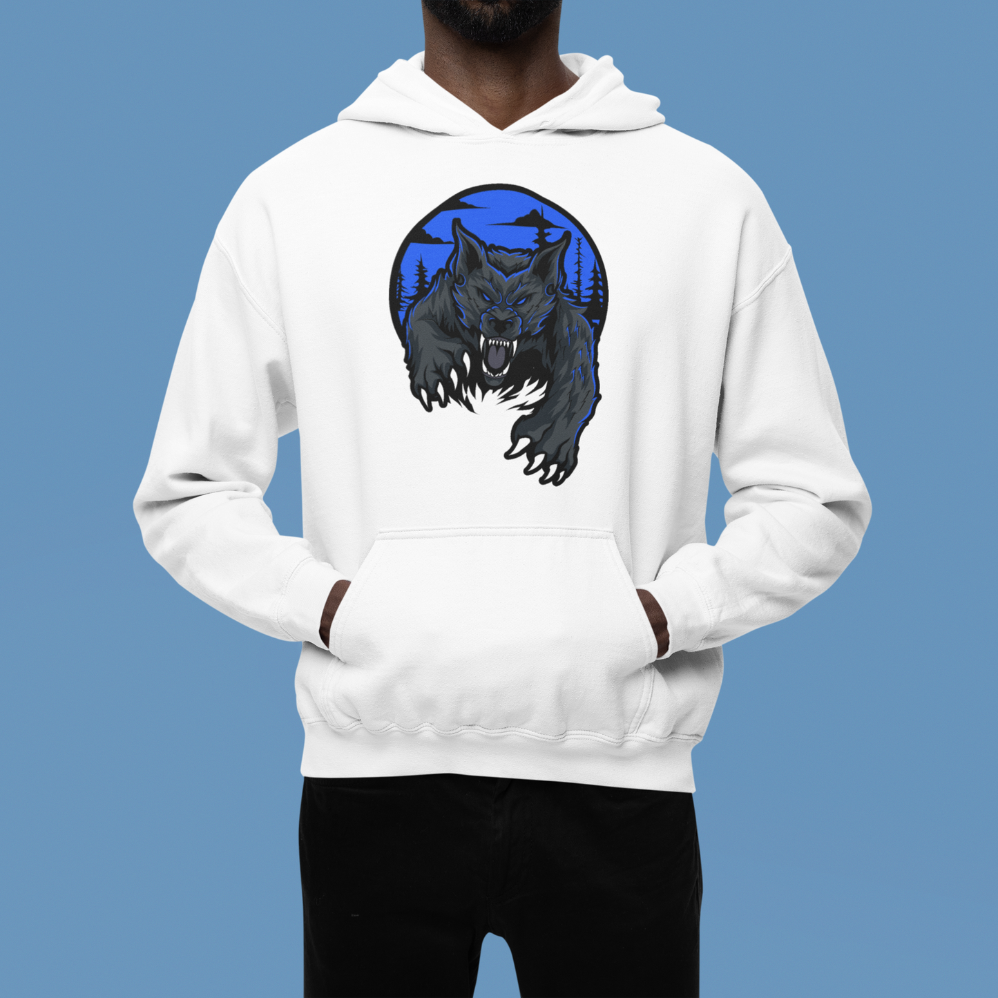 Premium white hoodie with ambush wolf print