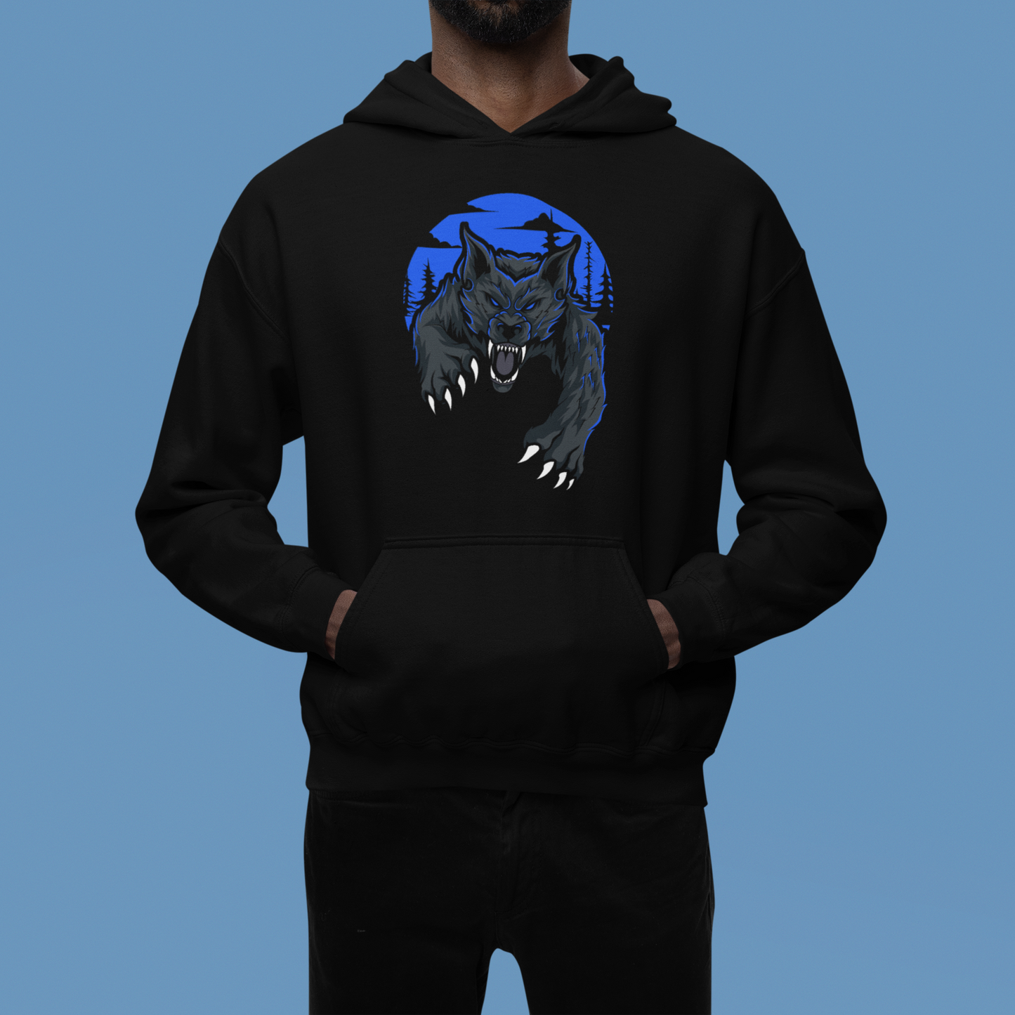 Premium black hoodie with ambush wolf print