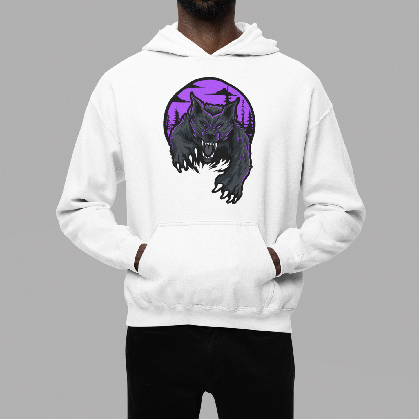 Premium white hoodie with ambush wolf print