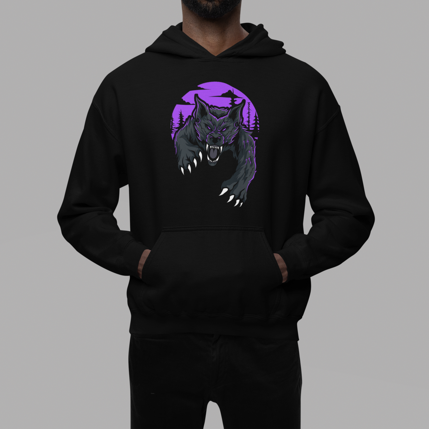 Premium black hoodie with ambush wolf print