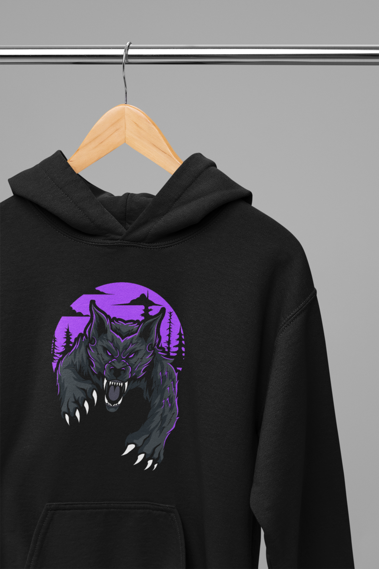 Premium black hoodie with ambush wolf print