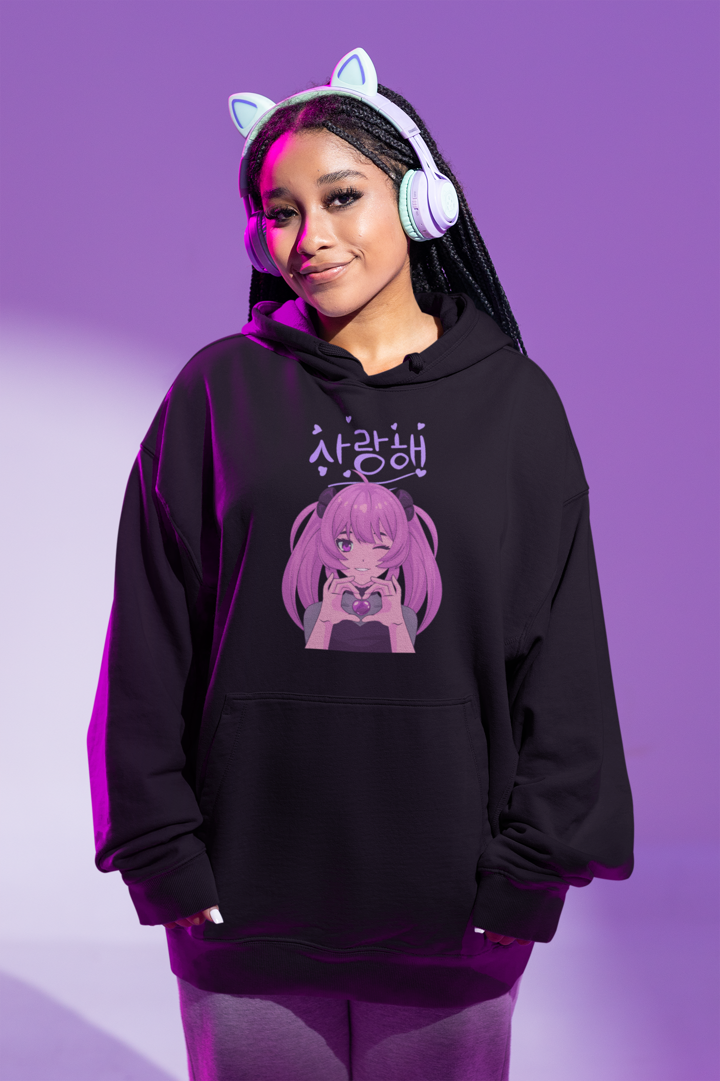 Gaming girl wearing anime character hoodie