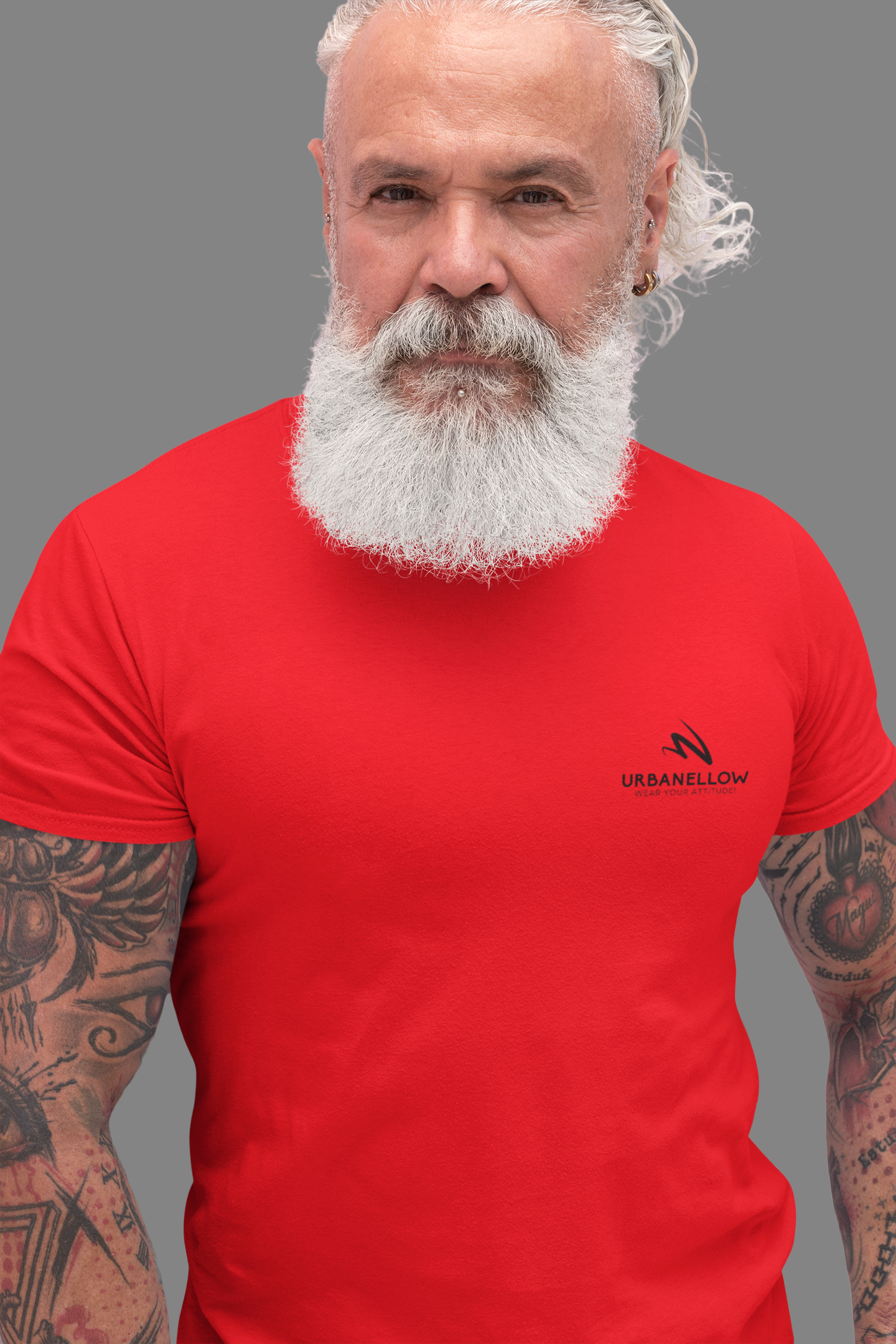 A men wearing a red color signature piece from the Urbanellow brand, known for its style and quality.