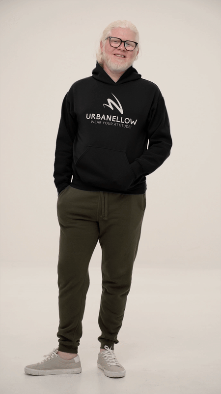 A men wearing black color top-tier premium hoodie representing the Urbanellow brand's commitment to quality and style.