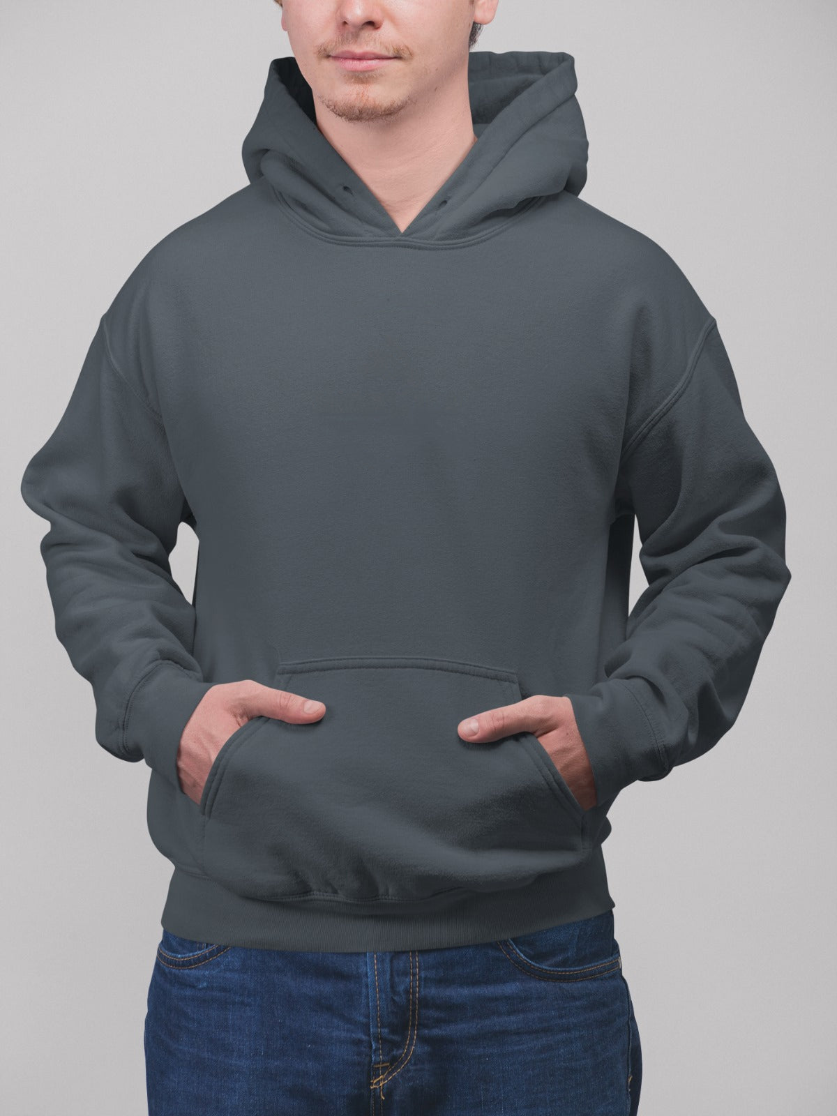 A men's hoodie featuring a convenient kangaroo pocket and a French terry interior.