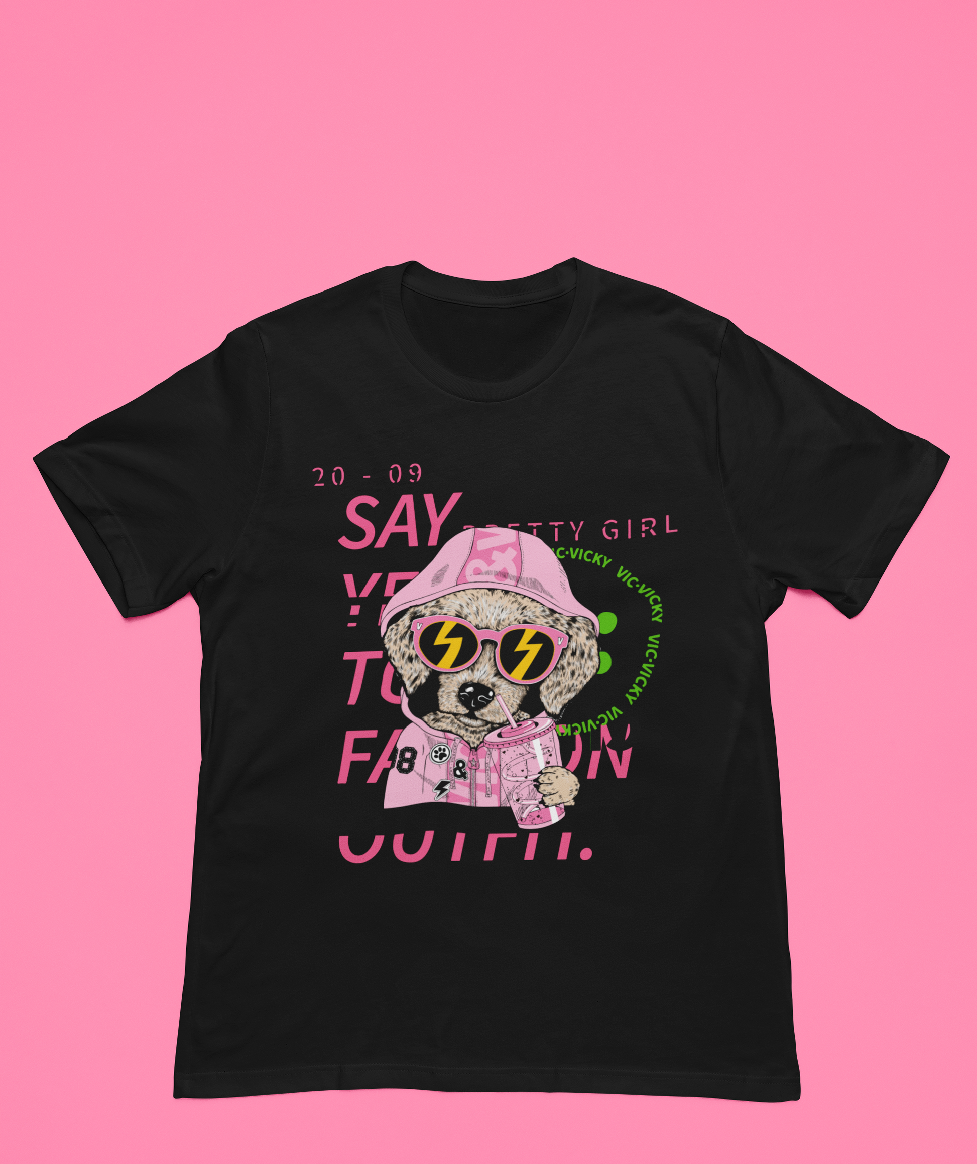 A black tee that encourages embracing personal style with the affirmative statement 'Say Yes to Fashion.