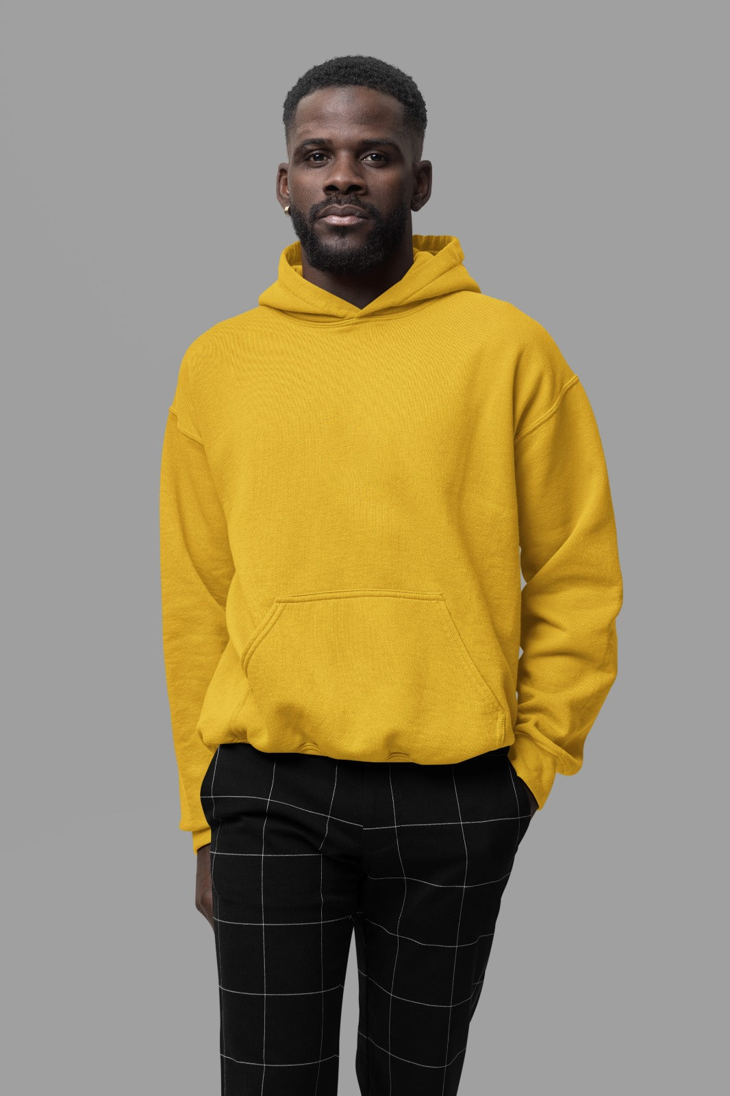 This gold hoodie offers a luxurious feel with its soft, premium fabric lining