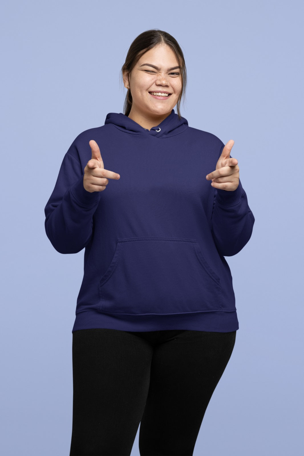 A navy blue color comfortable and stylish pullover hoodie designed for women.