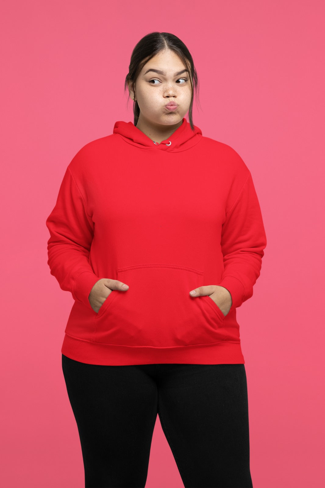 A red color comfortable and stylish pullover hoodie designed for women.