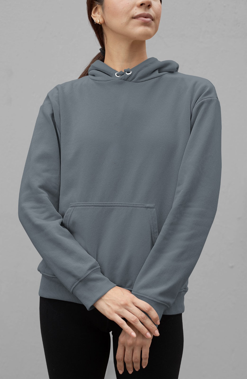 A charcoal heather mid-weight hoodie perfect for daily wear, tailored for women.