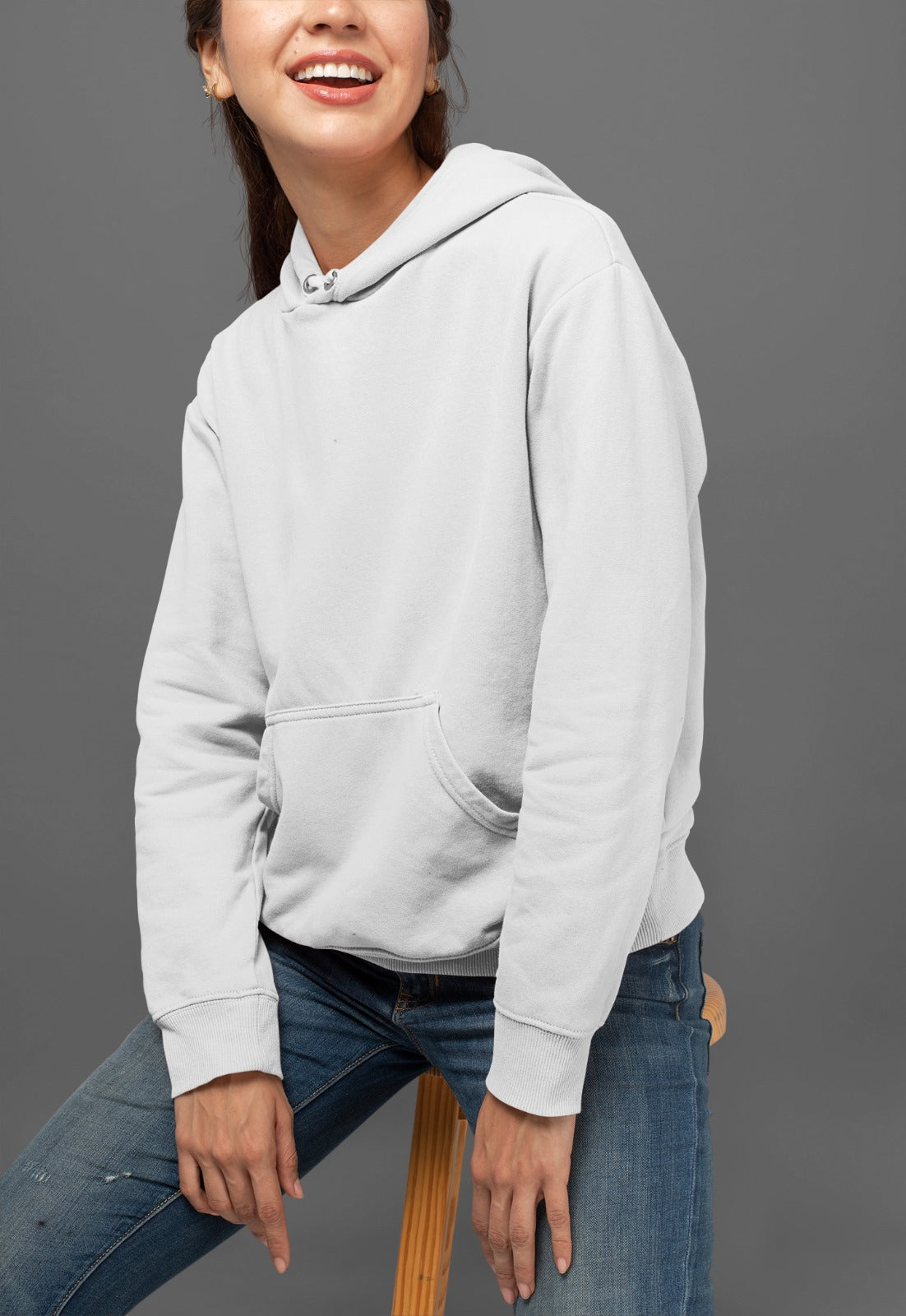 A grey heather mid-weight hoodie perfect for daily wear, tailored for women.