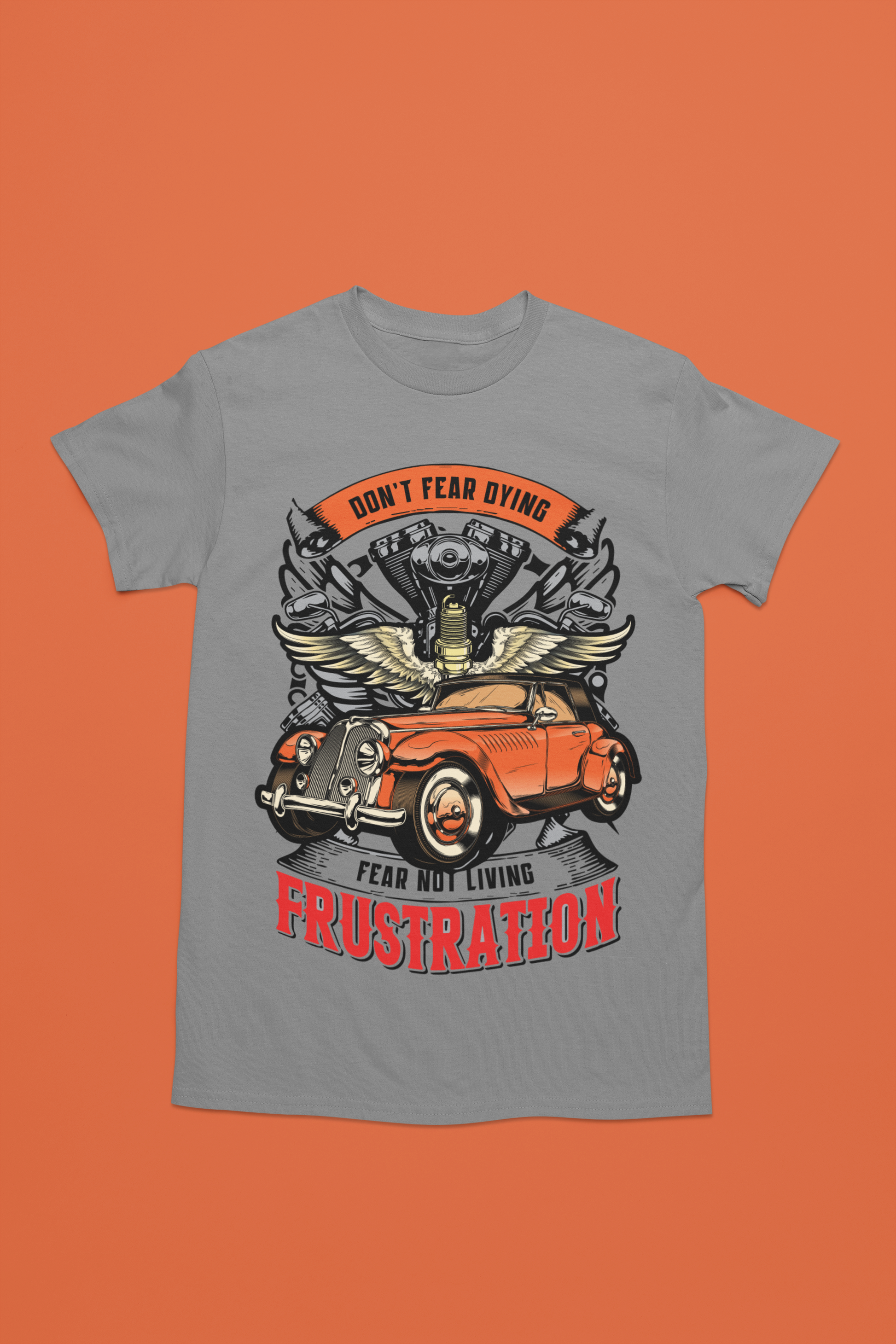 A charcoal color t-shirt with an inspirational message reminding us to live fearlessly and embrace the unknown