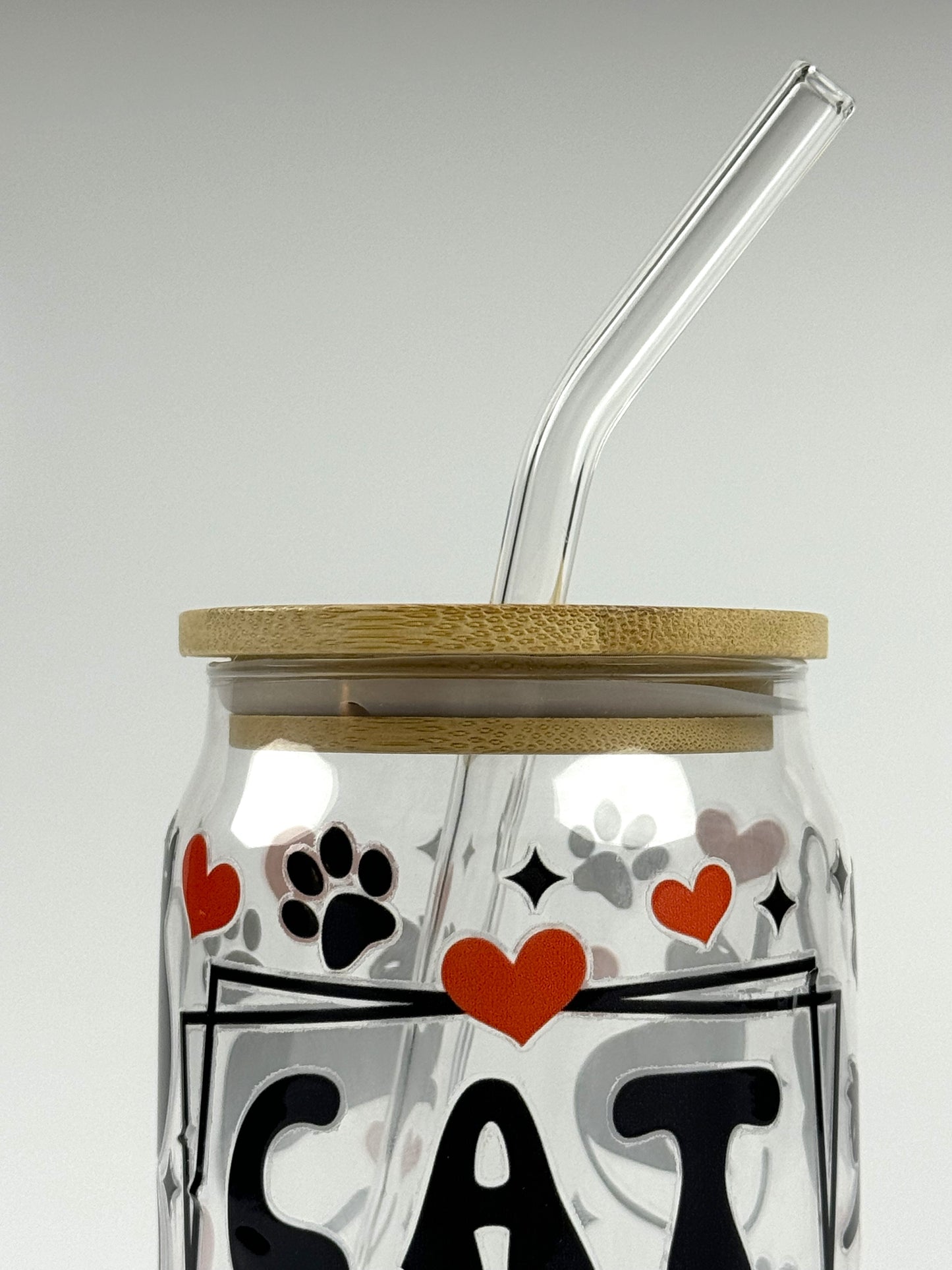 Cat Mom Printed 16oz Glass Can