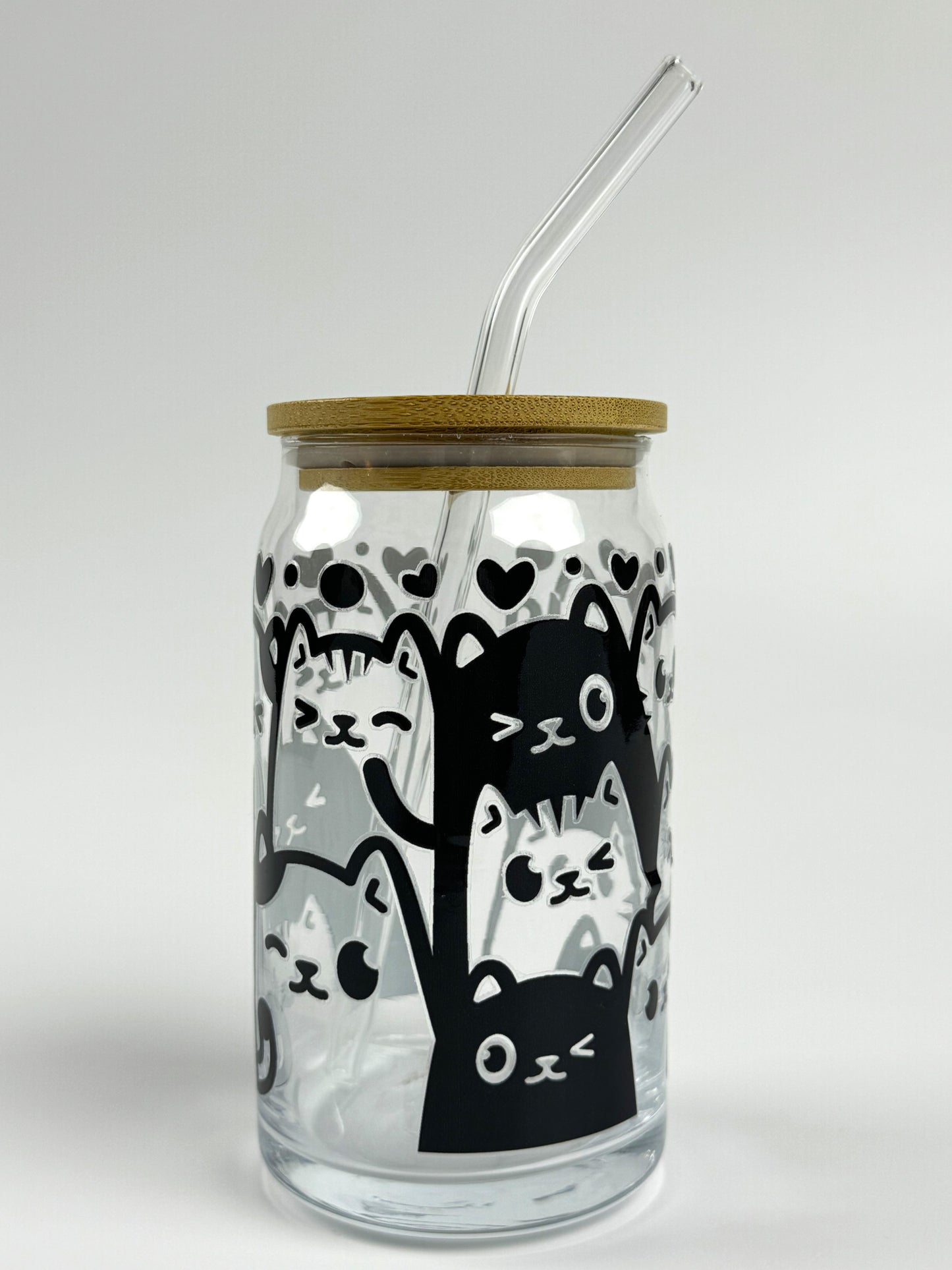 Cat Love Printed Glass Can