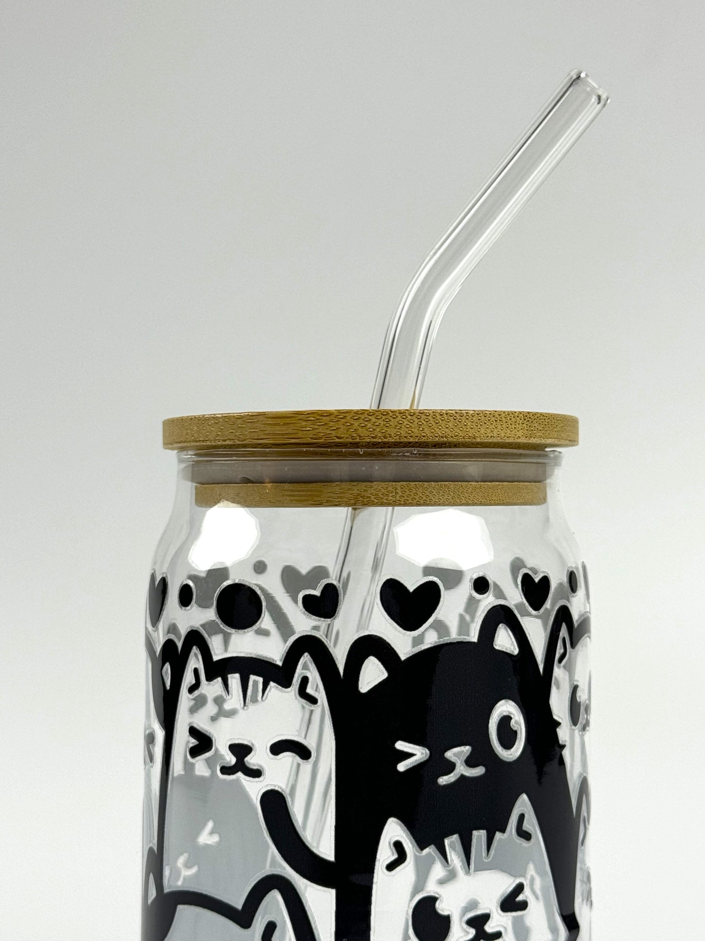 Cat Love Printed Glass Can
