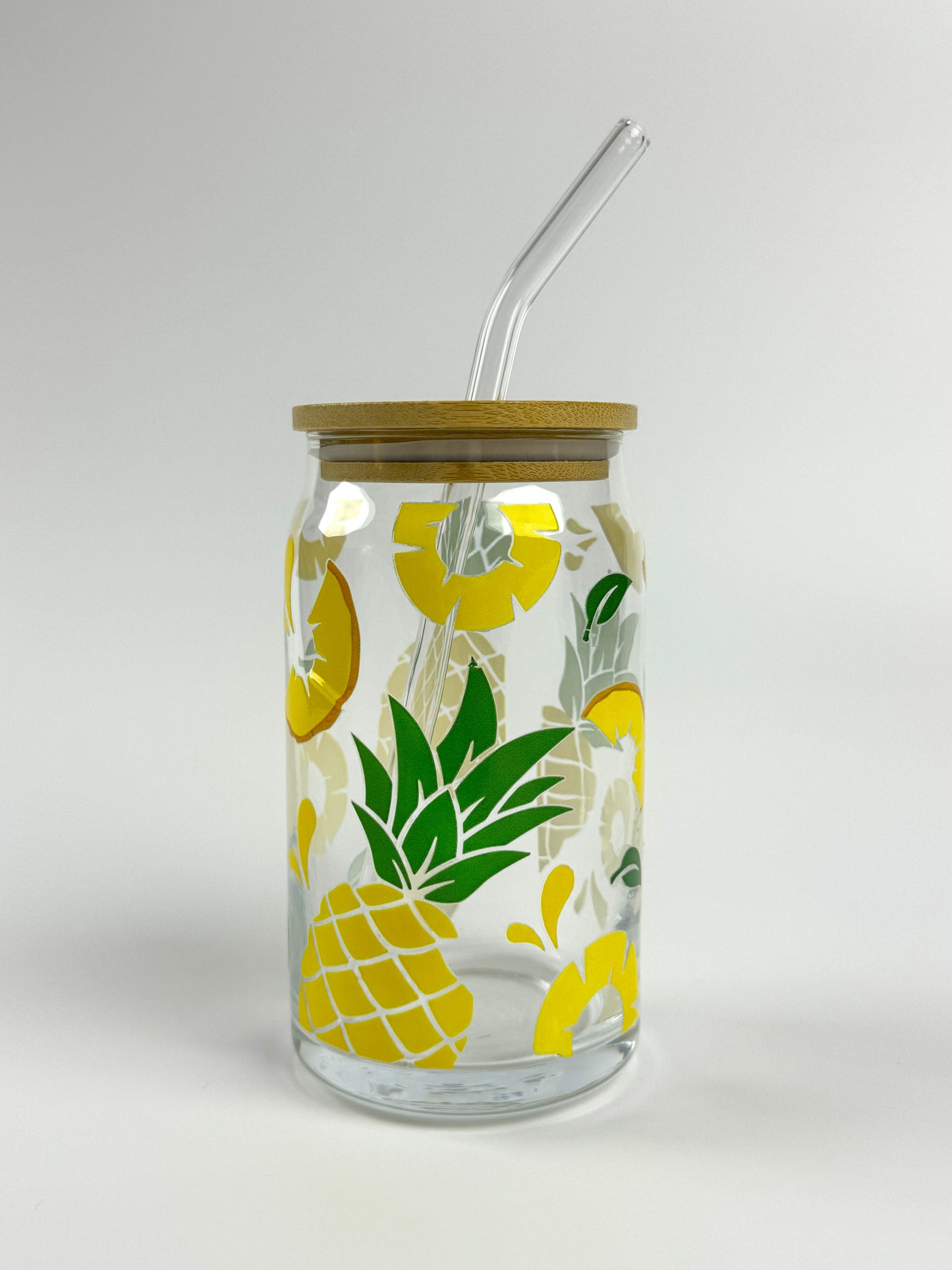 Pineapple Printed Glass Can