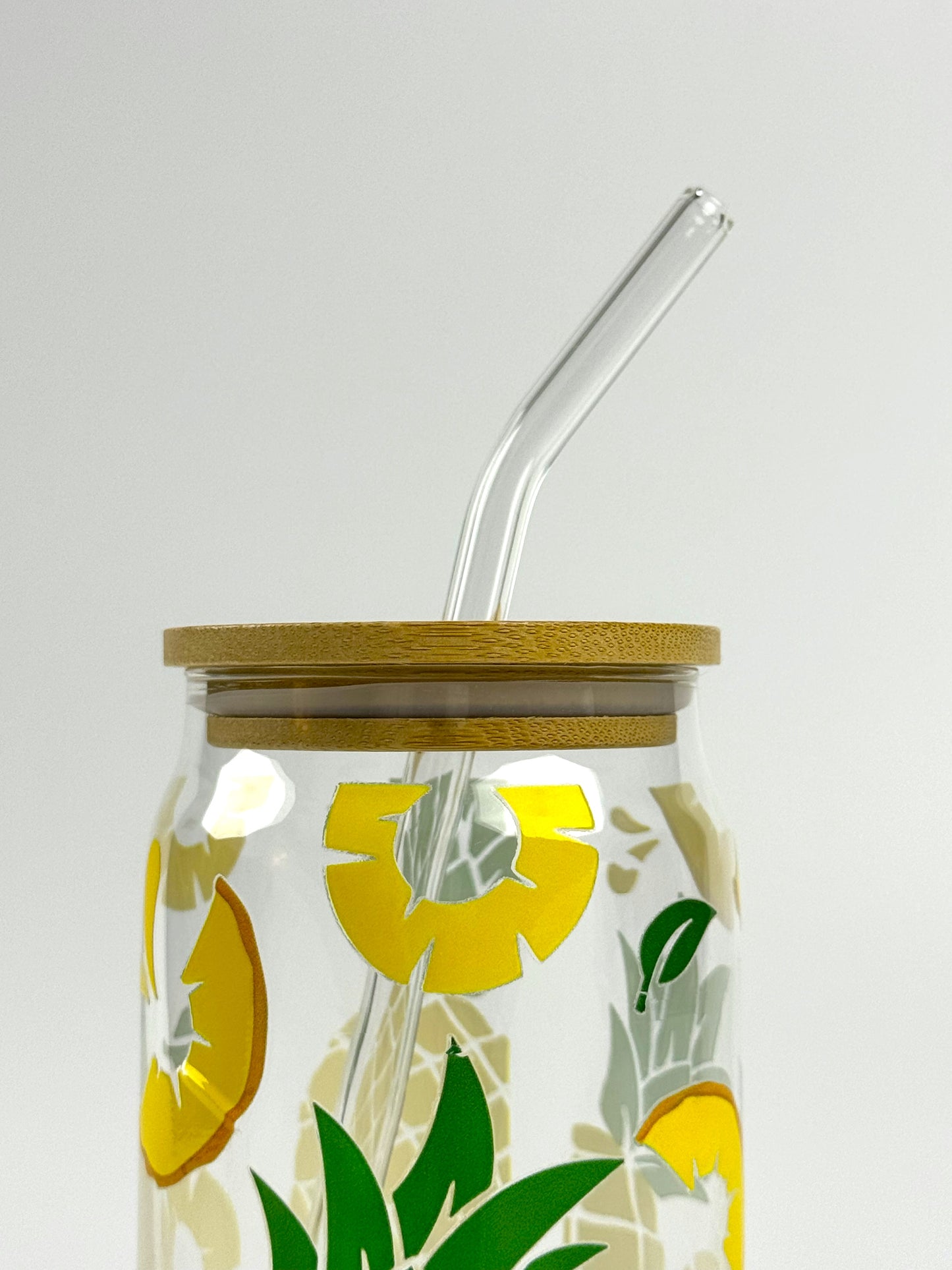 Pineapple Printed Glass Can