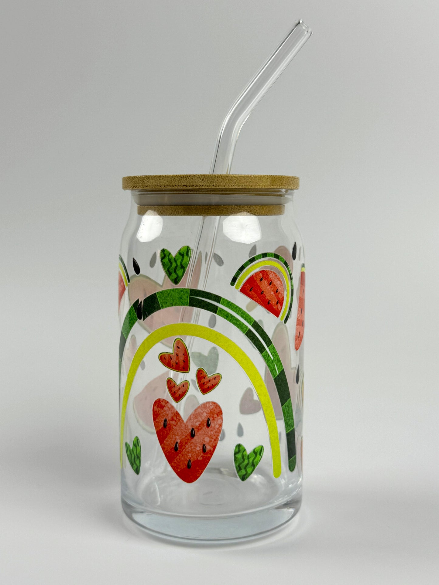 Watermelon Love Printed Glass Can