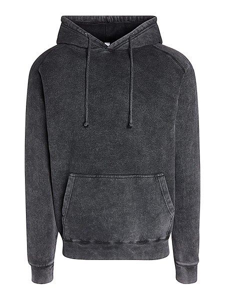 A vintage black hoodie with a weathered and vintage appearance, perfect for a throwback style.