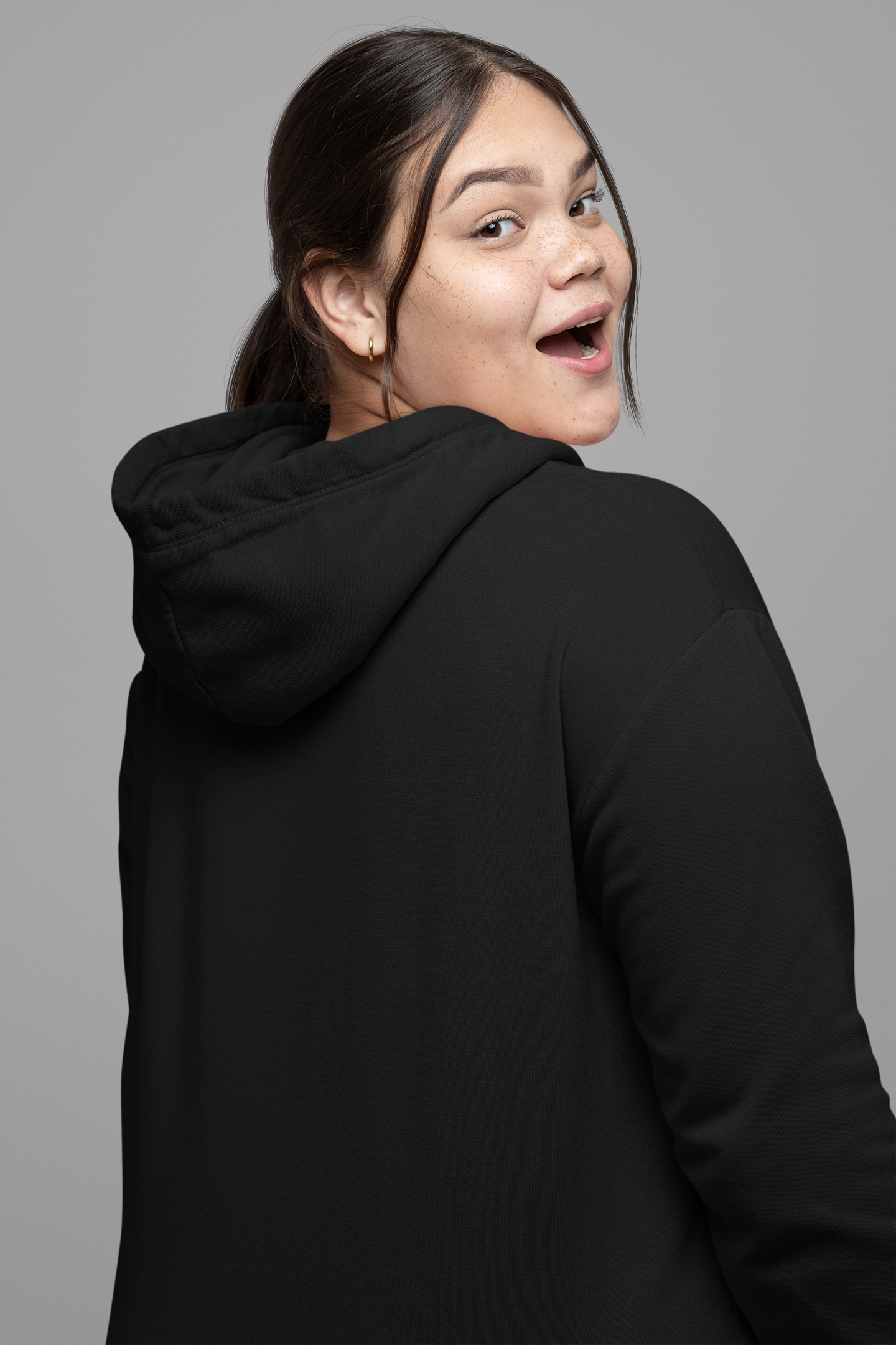 A black color comfortable and stylish pullover hoodie designed for women.