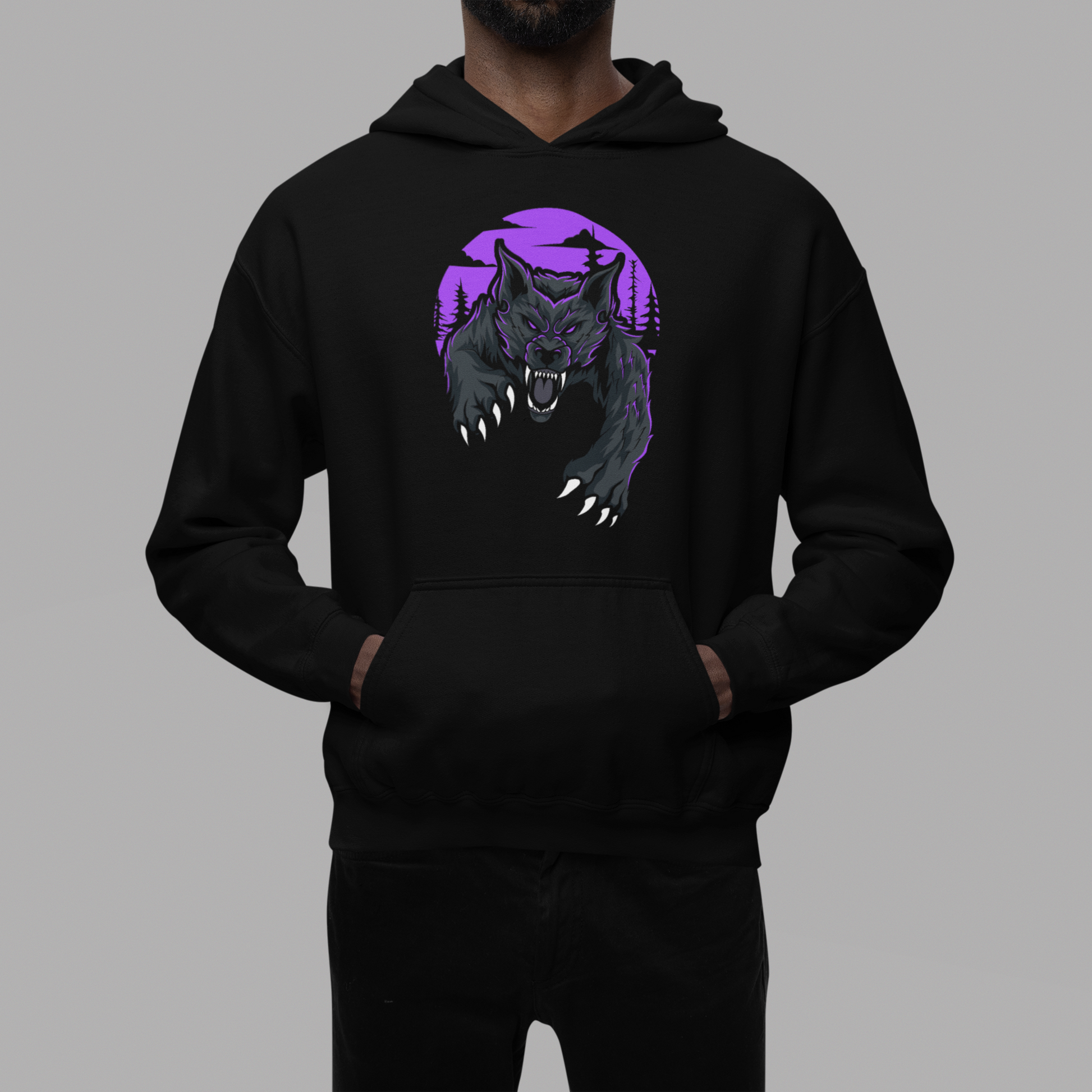 Premium black hoodie with ambush wolf print