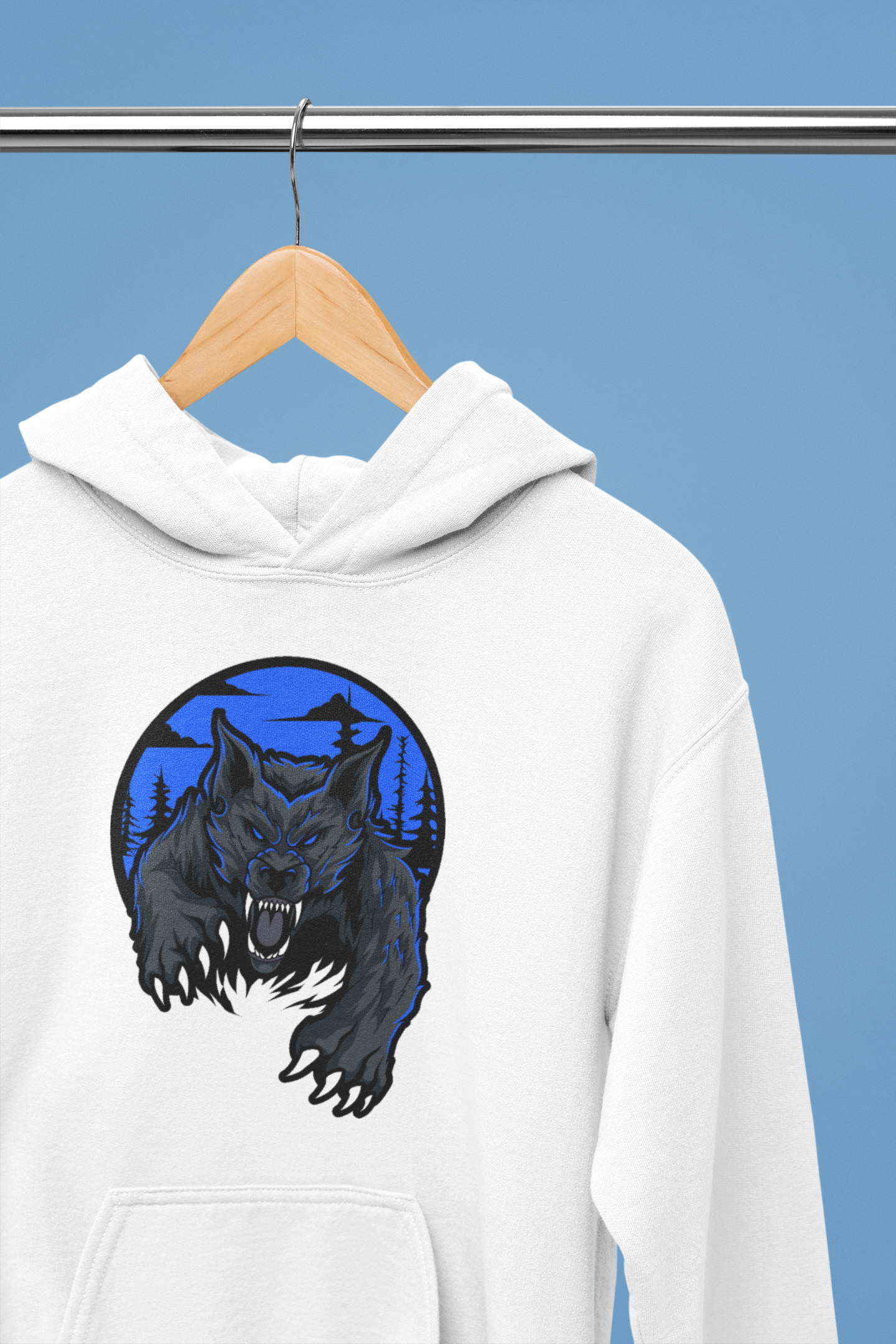 Premium white hoodie with ambush wolf print
