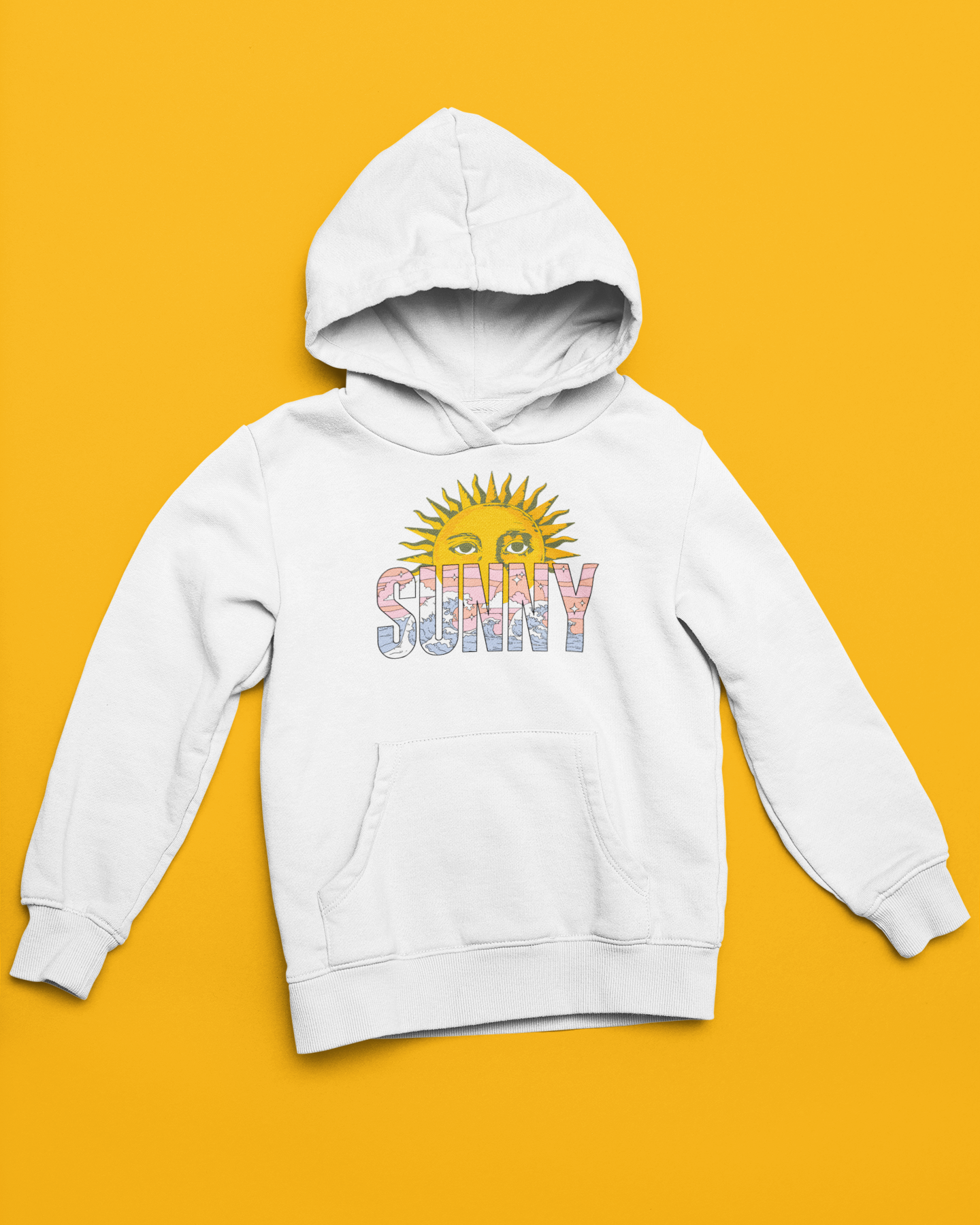White sunny day graphic hoodie.