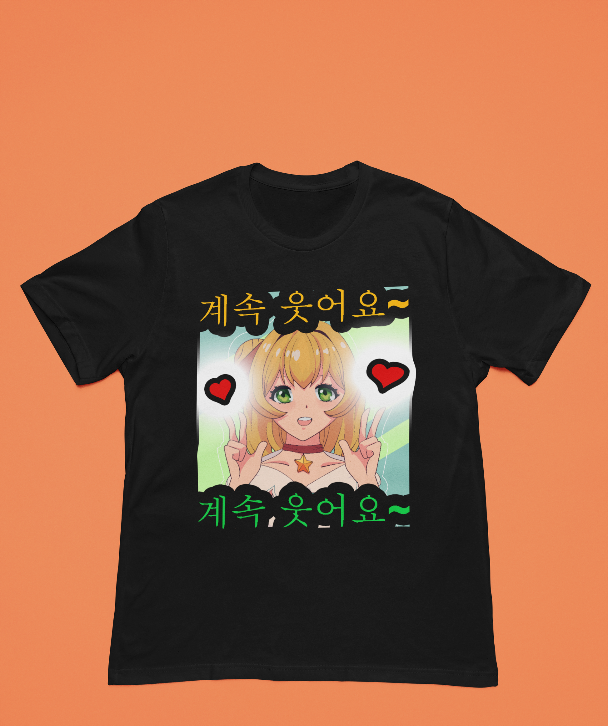 Anime character printed on black crewneck t-shirt