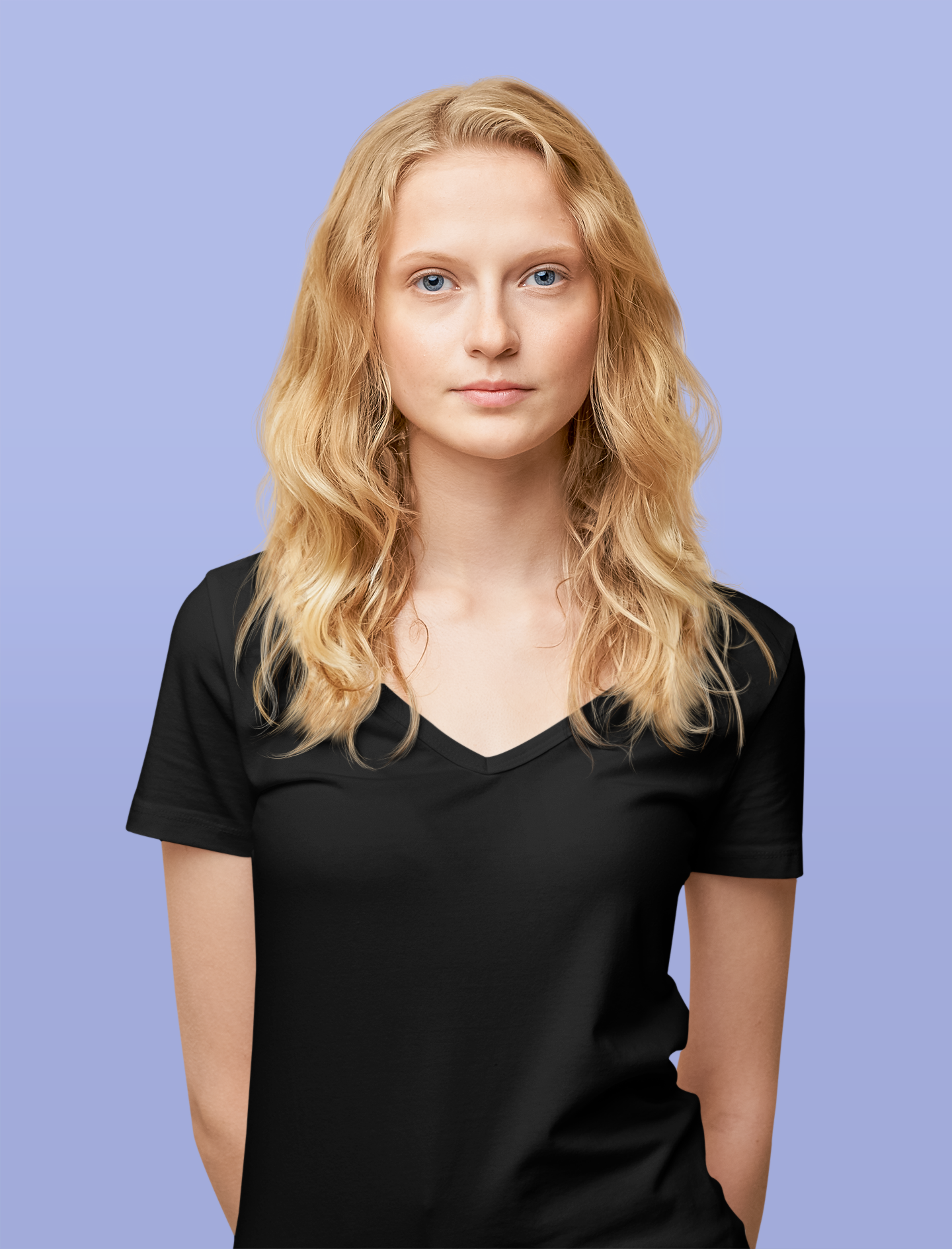 A black color fashionable and comfortable women's T-shirt with a V-neck neckline.